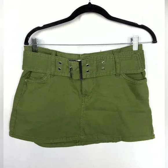 Bershka Micro 90s Buckle Detail Low Rise Ultra Mini Skirt In Khaki Green Size 6 - Picture 5 of 13